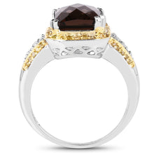 Load image into Gallery viewer, 3.48 Carat Genuine Smoky Quartz, Yellow Diamond and White Diamond .925 Sterling Silver Ring