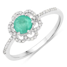 将图片加载到图库查看器,0.55 Carat Genuine Zambian Emerald and White Diamond 14K White Gold Ring
