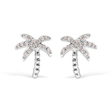 将图片加载到图库查看器,10K White Gold 1/10 Cttw Diamond Encrusted Palm Tree Stud Earrings (H-I Color, I1-I2 Clarity)