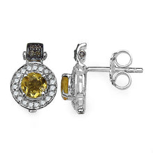 Load image into Gallery viewer, 1.00 Carat Genuine Citrine and 0.31 ct.t.w Genuine Diamond Accents Sterling Silver Earrings