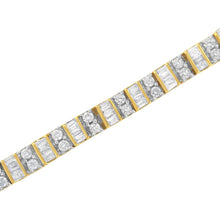 Load image into Gallery viewer, 10K Yellow Gold 4.0 Cttw Alternating Baguette & Round Cut Diamond Bezel- & Prong-Set 7" Tennis Bracelet (G-H Color, SI1-SI2 Clarity)