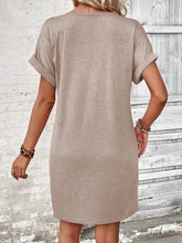 Load image into Gallery viewer, Elegant Button V-Neck Short Sleeve Dress Flattering Casual & Office Wear Simple Dress