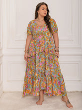 Load image into Gallery viewer, Plus Size Printed V-Neck Short Sleeve Maxi Dress Elegant & Flowy Summer Dress For Girls