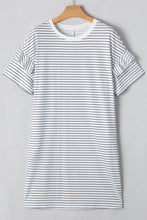 Load image into Gallery viewer, White Striped Round Neck Short Sleeve Mini Dress Casual & Playful Everyday Look Dress