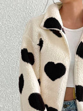 Load image into Gallery viewer, Cute Heart Zip Up Drop Shoulder Furry Jacket Cozy & Trendy Cold-Weather Essential Warm Soft Winter Jacket For Your Girl