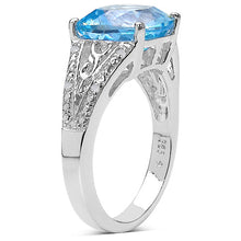 Load image into Gallery viewer, 5.05 Carat Genuine Blue Topaz and 0.05 ct.t.w Genuine Diamond Accents Sterling Silver Ring