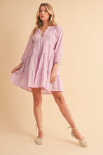 Load image into Gallery viewer, Notched Balloon Sleeve Tiered Mini Dress For Women–Trendy, Chic Style with Modern Balloon Sleeves, Tiered Layers for a Playful & Flirty Look
