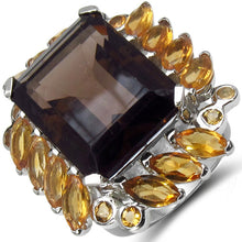 Load image into Gallery viewer, 17.85 Carat Genuine Smoky Quartz & Citrine .925 Sterling Silver Ring
