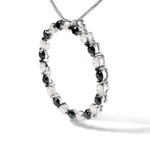 Load image into Gallery viewer, .925 Sterling Silver 1 3/4 Cttw Alternating Black and White Diamond Open Circle Hoop Pendant Necklace (H-I Color, I2-I3 Clarity) - 18" Inches