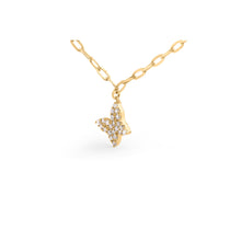 Load image into Gallery viewer, 14KT Yellow Gold 1/2 Cttw Diamond Butterfly Station Paperclip Station Necklace (I-J Color, I1-I2 Clarity) - Adjustable 15"-17" Inches