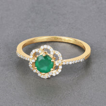 Load image into Gallery viewer, 0.55 Carat Genuine Zambian Emerald and White Diamond 14K Yellow Gold Ring