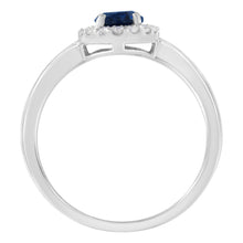 Load image into Gallery viewer, 10K White Gold 1/5 Cttw Round Diamond and Prong Set 7MM Created Blue Sapphire Halo Cocktail Ring (H-I Color, I1-I2 Clarity) - Size 7