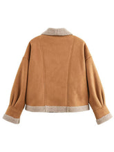 Load image into Gallery viewer, Fuzzy Collared Neck Long Sleeve Jacket with Buttoned Closure and Cozy Pockets