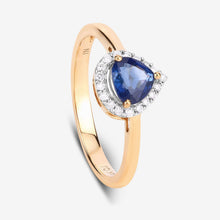 将图片加载到图库查看器,0.73 Carat Genuine Blue Sapphire and White Diamond 14K Yellow Gold Ring
