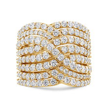 Load image into Gallery viewer, 10K Yellow Gold 3.0 Cttw Diamond Eight-Row Bypass Crossover Statement Band Ring (H-I Color, I2-I3 Clarity) - Size 7