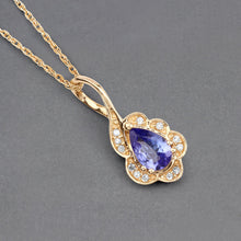 Load image into Gallery viewer, 0.40 Carat Genuine Tanzanite and White Diamond 14K Yellow Gold Pendant