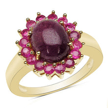 Load image into Gallery viewer, 14K Yellow Gold Plated 5.07 Carat Genuine Ruby .925 Sterling Silver Ring