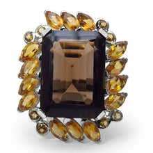 Load image into Gallery viewer, 17.85 Carat Genuine Smoky Quartz & Citrine .925 Sterling Silver Ring