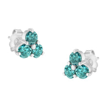 Load image into Gallery viewer, 14KT White Gold Treated Blue Diamond Trio Stud Earrings (1 1/3 cttw, Blue)