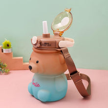 Load image into Gallery viewer, 800ML Water Bottle for Kids with Straw Mug Cup Bear Summer Outdoor Sport Plastic Girls School Cute Drinking Cup Bear Water Bottle with Straw and Strap Cute Water Bottles for Kids Drinking Water Bottles Portable Leak Proof