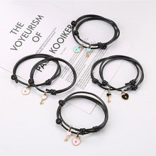 Load image into Gallery viewer, 1 Pair Couple Bracelet Alloy Key Heart Lock Charm Bracelet Handmade Rope Bracelet Lock Key Pedant Bracelet Set Black Weave Rope Love Heart Lock Key Adjustable Bracelet For Womens