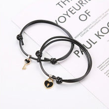 Load image into Gallery viewer, 1 Pair Couple Bracelet Alloy Key Heart Lock Charm Bracelet Handmade Rope Bracelet Lock Key Pedant Bracelet Set Black Weave Rope Love Heart Lock Key Adjustable Bracelet For Womens