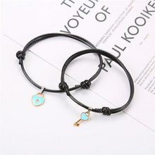 Load image into Gallery viewer, 1 Pair Couple Bracelet Alloy Key Heart Lock Charm Bracelet Handmade Rope Bracelet Lock Key Pedant Bracelet Set Black Weave Rope Love Heart Lock Key Adjustable Bracelet For Womens