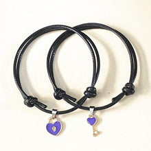Load image into Gallery viewer, 1 Pair Couple Bracelet Alloy Key Heart Lock Charm Bracelet Handmade Rope Bracelet Lock Key Pedant Bracelet Set Black Weave Rope Love Heart Lock Key Adjustable Bracelet For Womens