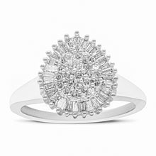 Load image into Gallery viewer, 10K White Gold 1/2 Cttw Round & Baguette Cut Diamond Pear Shaped Domed Pavé Cluster with Halo Cocktail Ring (H-I Color, SI1-SI2 Clarity) - Size 5
