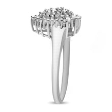 Load image into Gallery viewer, 10K White Gold 1/2 Cttw Round & Baguette Cut Diamond Pear Shaped Domed Pavé Cluster with Halo Cocktail Ring (H-I Color, SI1-SI2 Clarity) - Size 5