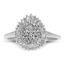 Load image into Gallery viewer, 10K White Gold 1/2 Cttw Round & Baguette Cut Diamond Pear Shaped Domed Pavé Cluster with Halo Cocktail Ring (H-I Color, SI1-SI2 Clarity) - Size 5