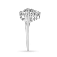 Load image into Gallery viewer, 10K White Gold 1/2 Cttw Round & Baguette Cut Diamond Pear Shaped Domed Pavé Cluster with Halo Cocktail Ring (H-I Color, SI1-SI2 Clarity) - Size 5