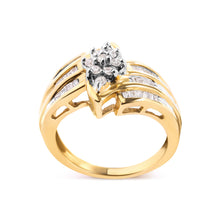 将图片加载到图库查看器,10K Yellow Gold 1/2 Cttw Round And Baguette-cut Diamond Cluster Head and Channel Set Shank Ring (H-I Color, I1-I2 Clarity) - Ring Size 7