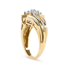 将图片加载到图库查看器,10K Yellow Gold 1/2 Cttw Round And Baguette-cut Diamond Cluster Head and Channel Set Shank Ring (H-I Color, I1-I2 Clarity) - Ring Size 7