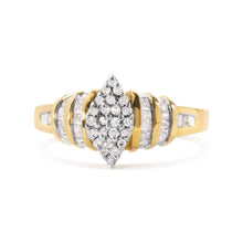 Load image into Gallery viewer, 10K Yellow Gold 1/2 Cttw Diamond Pear Shaped Head and Multi Row Channel Set Shank Ring (H-I Color, SI2-I1 Clarity) - Ring Size 7