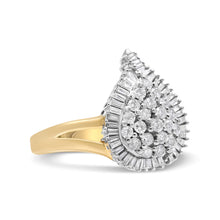将图片加载到图库查看器,14K Yellow and White Gold 1.00 Cttw Round and Baguette-Cut Diamond Ballerina Cocktail Ring (H-I Color, SI2-I1 Clarity)