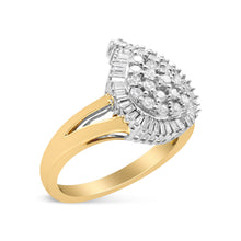 将图片加载到图库查看器,14K Yellow and White Gold 1.00 Cttw Round and Baguette-Cut Diamond Ballerina Cocktail Ring (H-I Color, SI2-I1 Clarity)