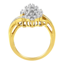 Load image into Gallery viewer, 10K Yellow Gold Round And Baguette Cut Diamond Cluster Ring (1 1/10 Cttw, H-I Color, SI2-I1 Clarity) - Size 7