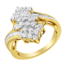 Load image into Gallery viewer, 10K Yellow Gold Round And Baguette Cut Diamond Cluster Ring (1 1/10 Cttw, H-I Color, SI2-I1 Clarity) - Size 7