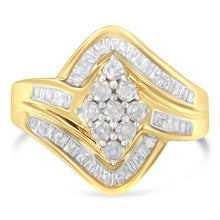 Load image into Gallery viewer, 10K Yellow Gold over .925 Sterling Silver Diamond Bypass Cluster Ring (1 Cttw, I-J Color, I2-I3 Clarity) - Size 6