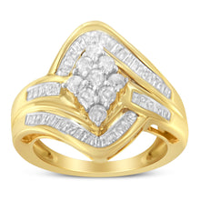 Load image into Gallery viewer, 10K Yellow Gold over .925 Sterling Silver Diamond Bypass Cluster Ring (1 Cttw, I-J Color, I2-I3 Clarity) - Size 6