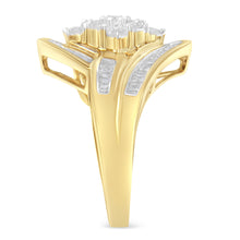 Load image into Gallery viewer, 10K Yellow Gold over .925 Sterling Silver Diamond Bypass Cluster Ring (1 Cttw, I-J Color, I2-I3 Clarity) - Size 6