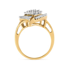 Load image into Gallery viewer, 10K Yellow Gold 1 Cttw Round and Baguette Cut Diamond Ballerina Cluster Ring (H-I Color, SI2-I1 Clarity)
