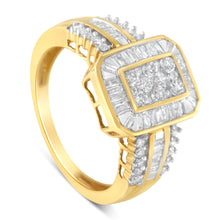 将图片加载到图库查看器,10K Yellow Gold Round and Baguette-Cut Diamond Cocktail Ring (1.0 Cttw, H-I Color, SI2-I1 Clarity) - Size 7