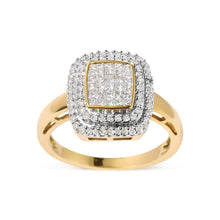 Load image into Gallery viewer, 10K Yellow Gold 1/2 cttw Round and Princess Diamond Composite Head and Halo Ring (H-I Color, SI1-SI2 Clarity) - Ring Size 7
