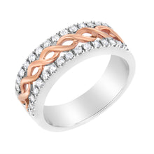Load image into Gallery viewer, 10K White and Rose Gold 1/3 Cttw Diamond Split Shank and Infinity Ribbon Band Ring (I-J Color, I1-I2 Clarity) - Size 6
