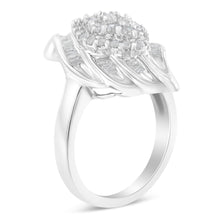 将图片加载到图库查看器,.925 Sterling Silver ¾ Cttw Round and Baguette Cut Diamond Stair-Stepped Cluster Waterfall Cocktail Ring (I-J Color, I2-I3 Clarity) - Size 6