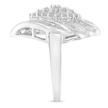 将图片加载到图库查看器,.925 Sterling Silver ¾ Cttw Round and Baguette Cut Diamond Stair-Stepped Cluster Waterfall Cocktail Ring (I-J Color, I2-I3 Clarity) - Size 6