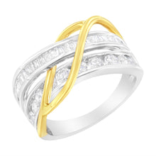 Load image into Gallery viewer, 10K White and Yellow Gold 1 1/10 cttw Channel-Set Diamond Bypass Band Ring (J Color, I3 Clarity) - Size 7