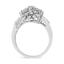 将图片加载到图库查看器,10K White Gold 1/2 Cttw Round and Baguette-Cut "S" Shaped Bypass Cocktail Ring (I-J Color, I1-I2 Clarity) - Size 7